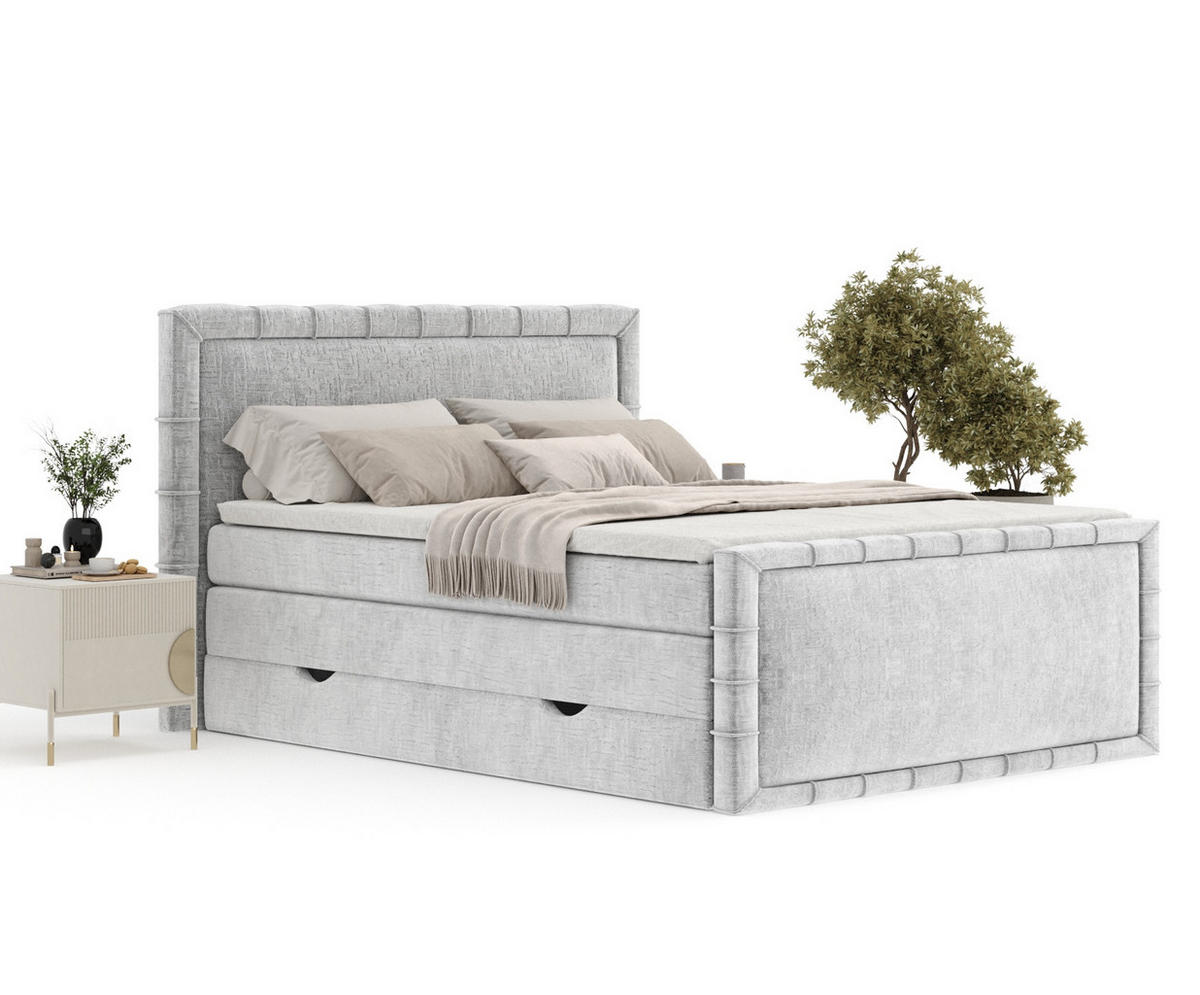 BOXBETT Estelle Hellgrau 200/200 cm im Chenille-Stoff - Hellgrau/Schwarz, Holz/Holzwerkstoff (200/200cm) - Maison de Reve