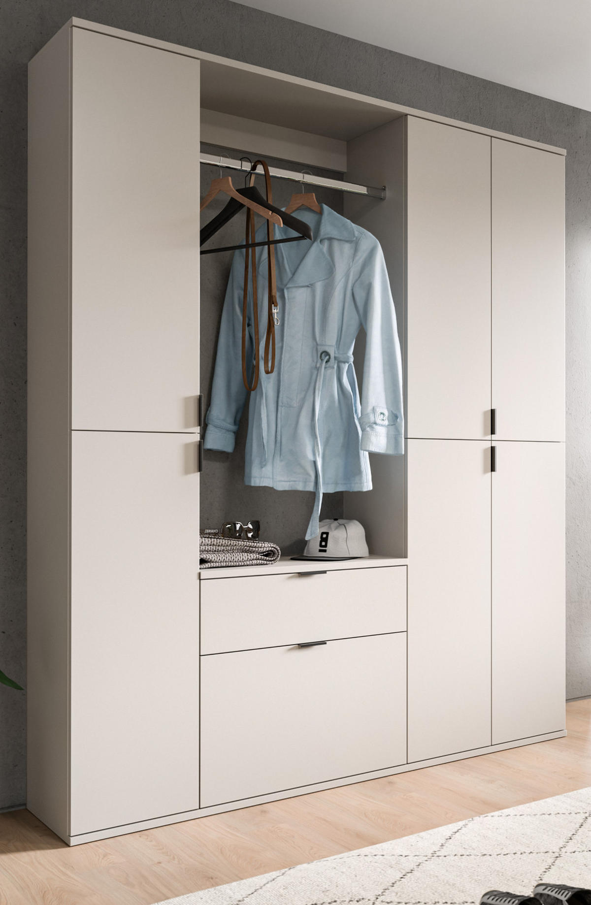 GARDEROBEN-SET Kaschmir 152 x 193 cm, Garderobenschrank mit viel Stauraum - Kaschmir/Schwarz, Holzwerkstoff/Metall (152/193/34cm) - Inn.Furn