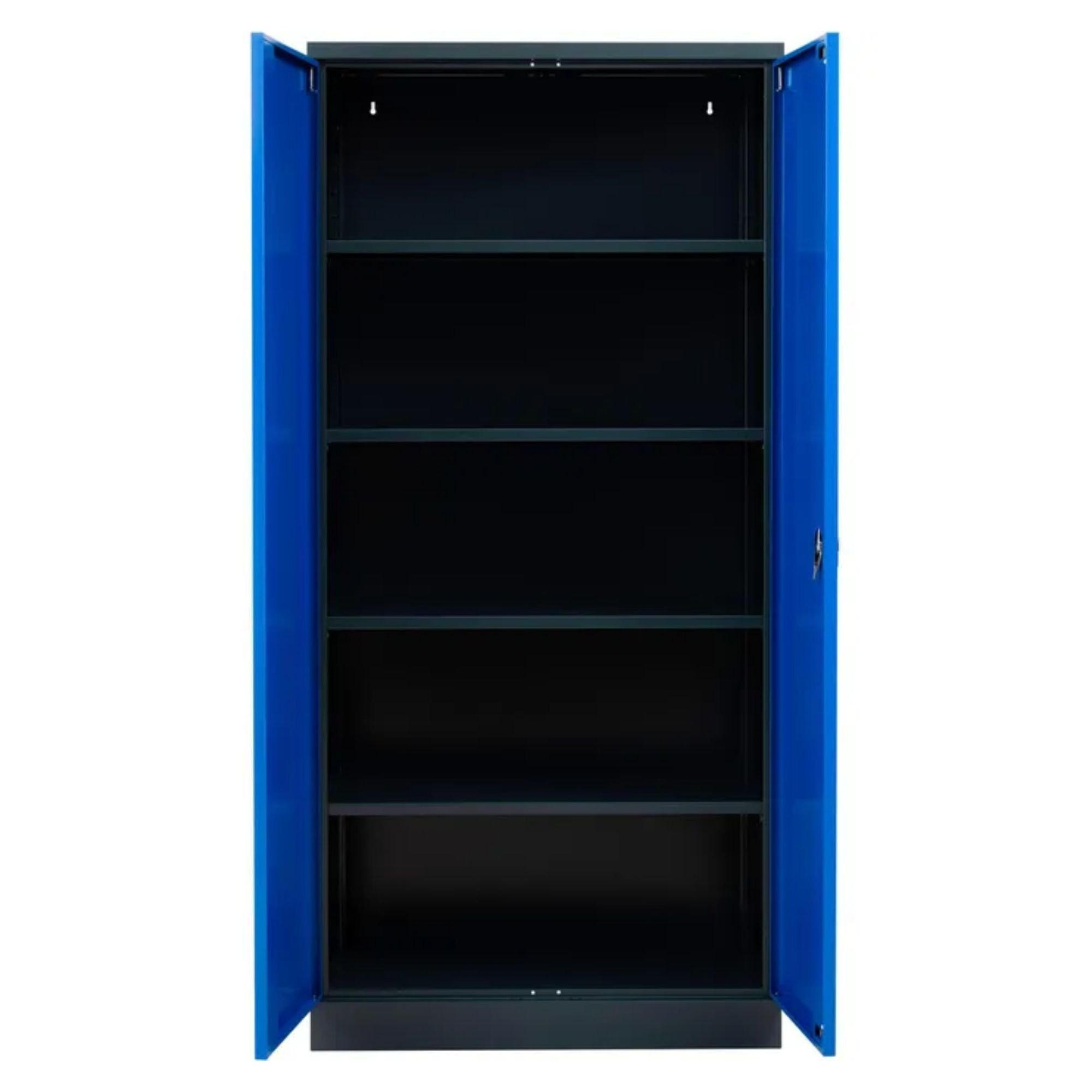 STAHLSCHRANK Bee mit 9 verzinkten Fachböden 195x92x42 cm Korpusfarbe Anthrazit Frontfarbe Enzianblau - Blau, Metall (92/195/42cm)