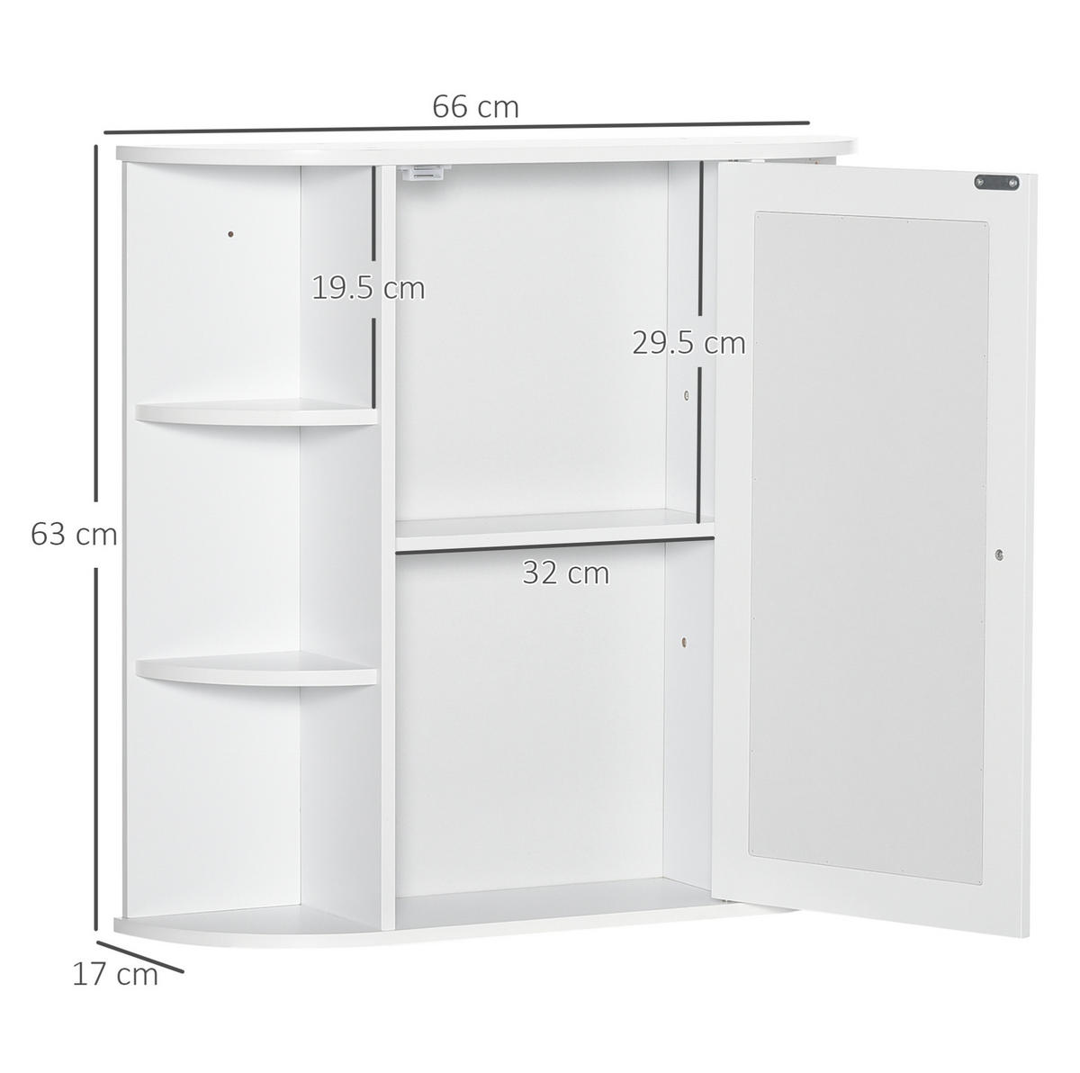 SPIEGELSCHRANK mit Einlegeböden 66 x 17 x 63 cm Weiß - Weiß, Holzwerkstoff (17/63/66cm) - Beauniv