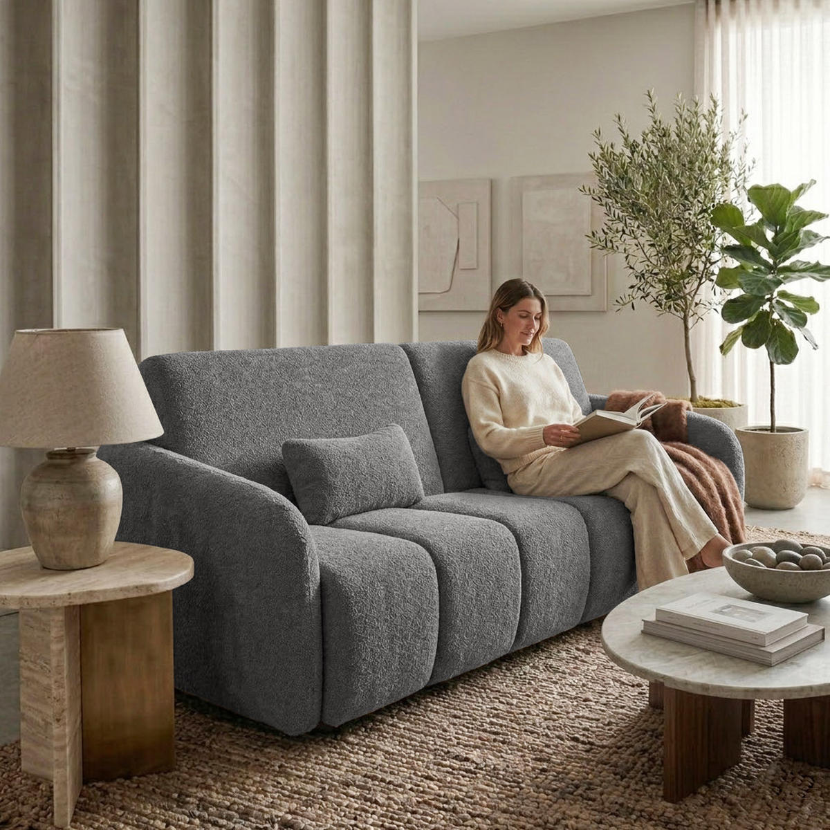 SCHLAFSOFA Carla 3-Sitzer mit Schlaffunktion, Grau - Grau, Textil (225/93/100cm) - Beautysofa