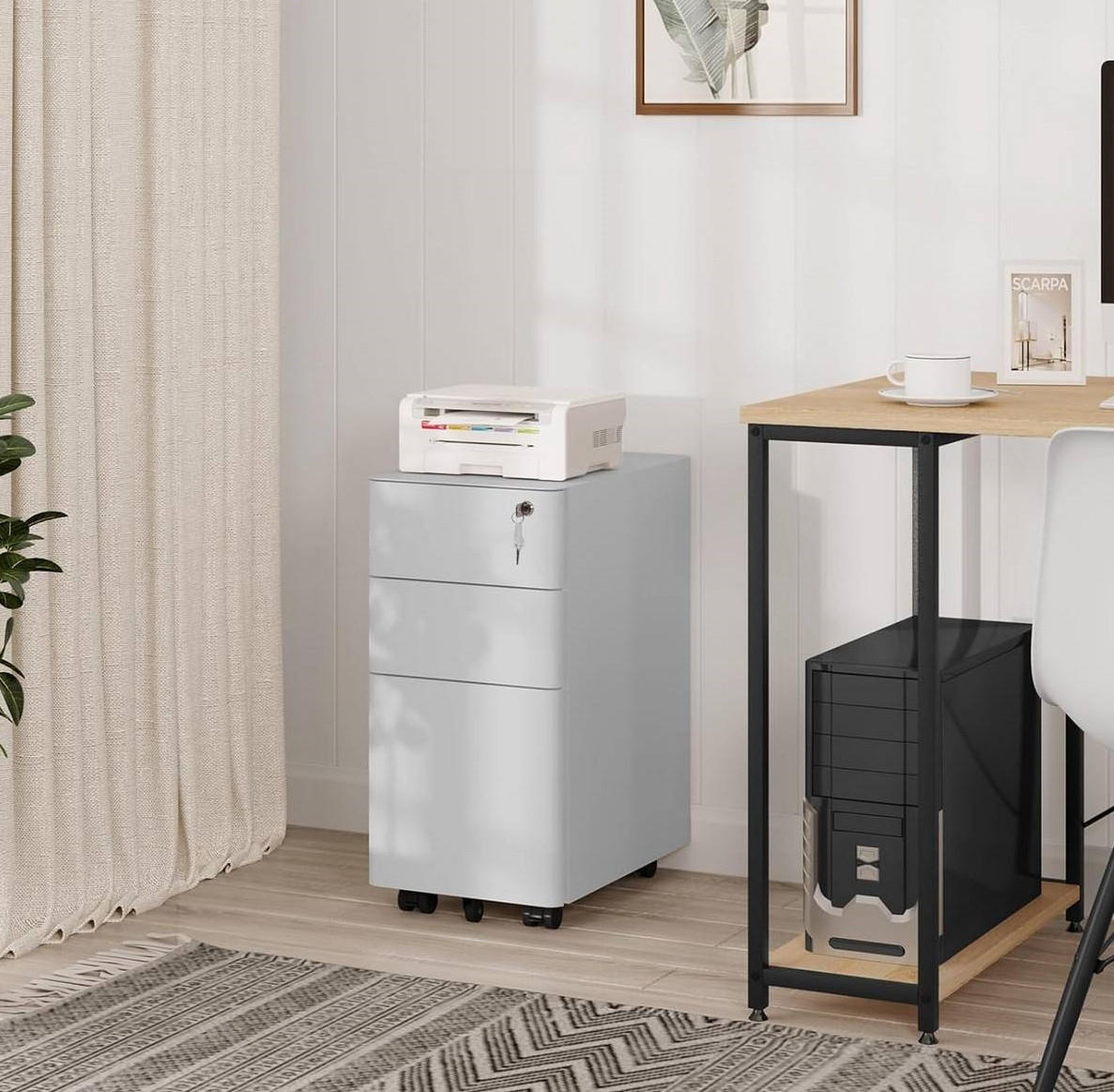 Thumbnail - Woltu Rollcontainer, Weiß, Metall, 3 Schubladen, Rechteckig, 30x60x45 cm, Arbeitszimmer, Container