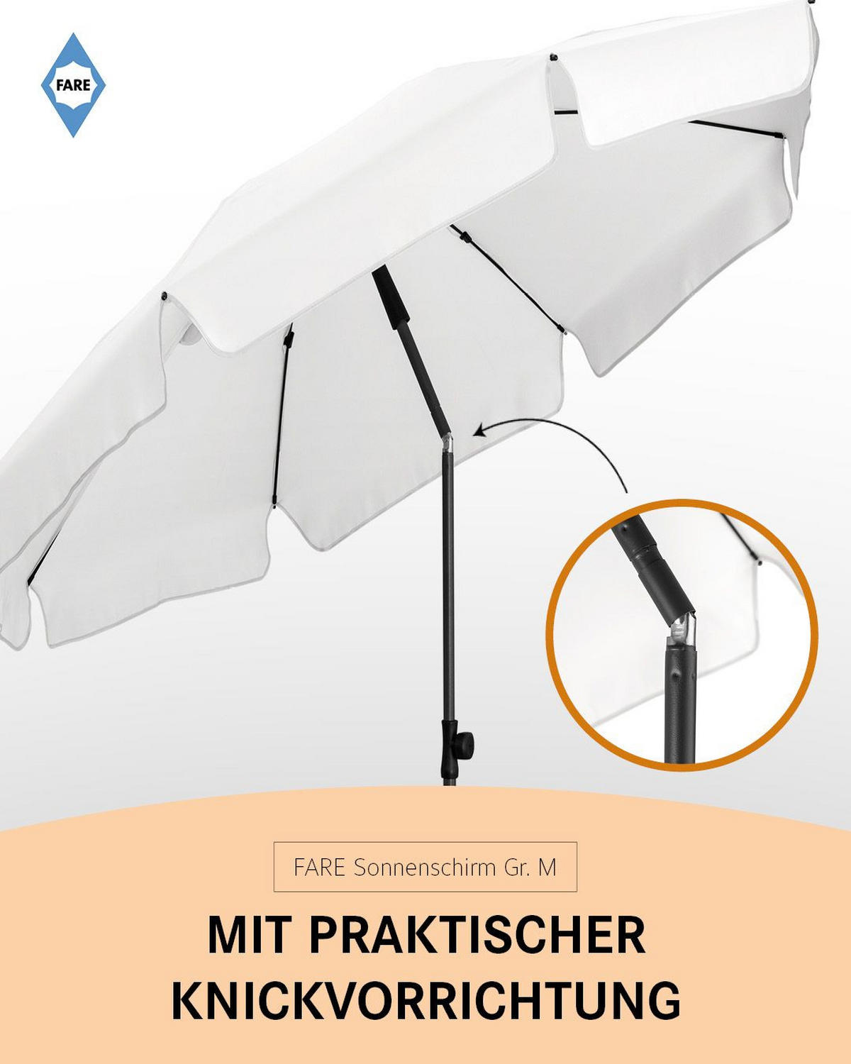 SONNENSCHIRM 180/180/127 cm - Weiß, Kunststoff (180/180cm) - FARE