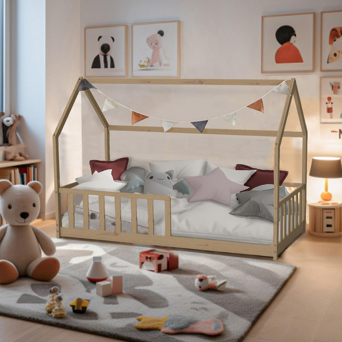 HAUSBETT KIWI mit Lattenrost / Kinderbett 90x200 - Naturholz - Naturfarben, Holz (90/200cm) - Weber Industries