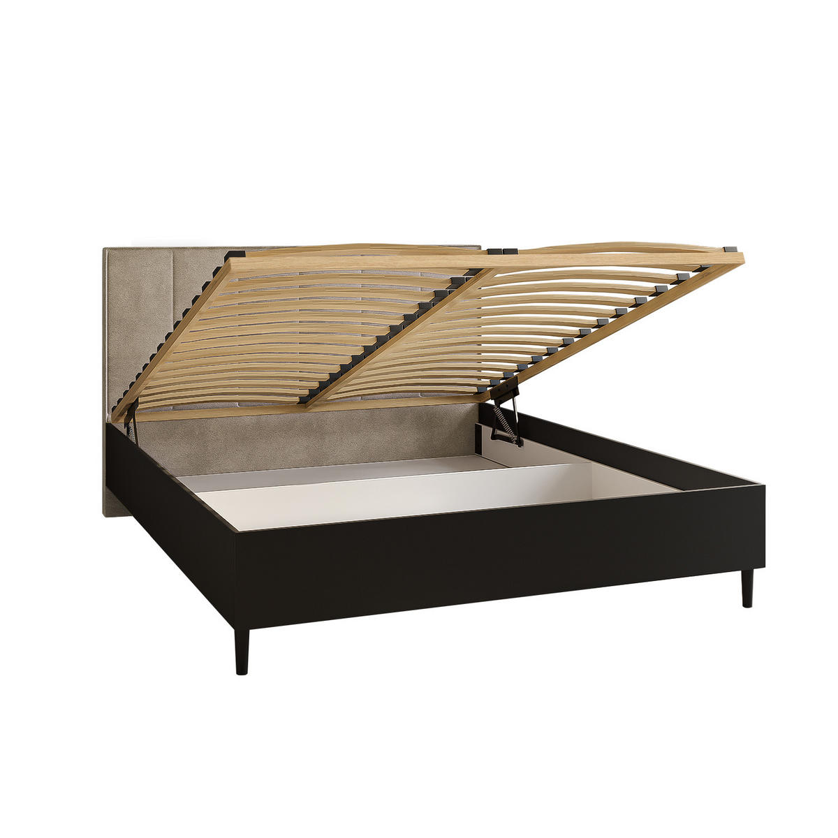 DOPPELBETT Luk II 160/200 cm ohne Matratze, Lattenrost, Bettkasten, schwarz, beige - Beige/Schwarz, Kunststoff (160/200cm) - Margaret Hadas24