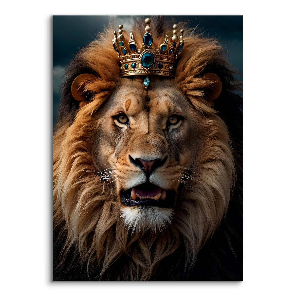 LEINWANDBILD Löwen König Abstraktion 3D Effekt 80cm x 120cm - Beige/Schwarz, Textil (80/120cm) - Muralo