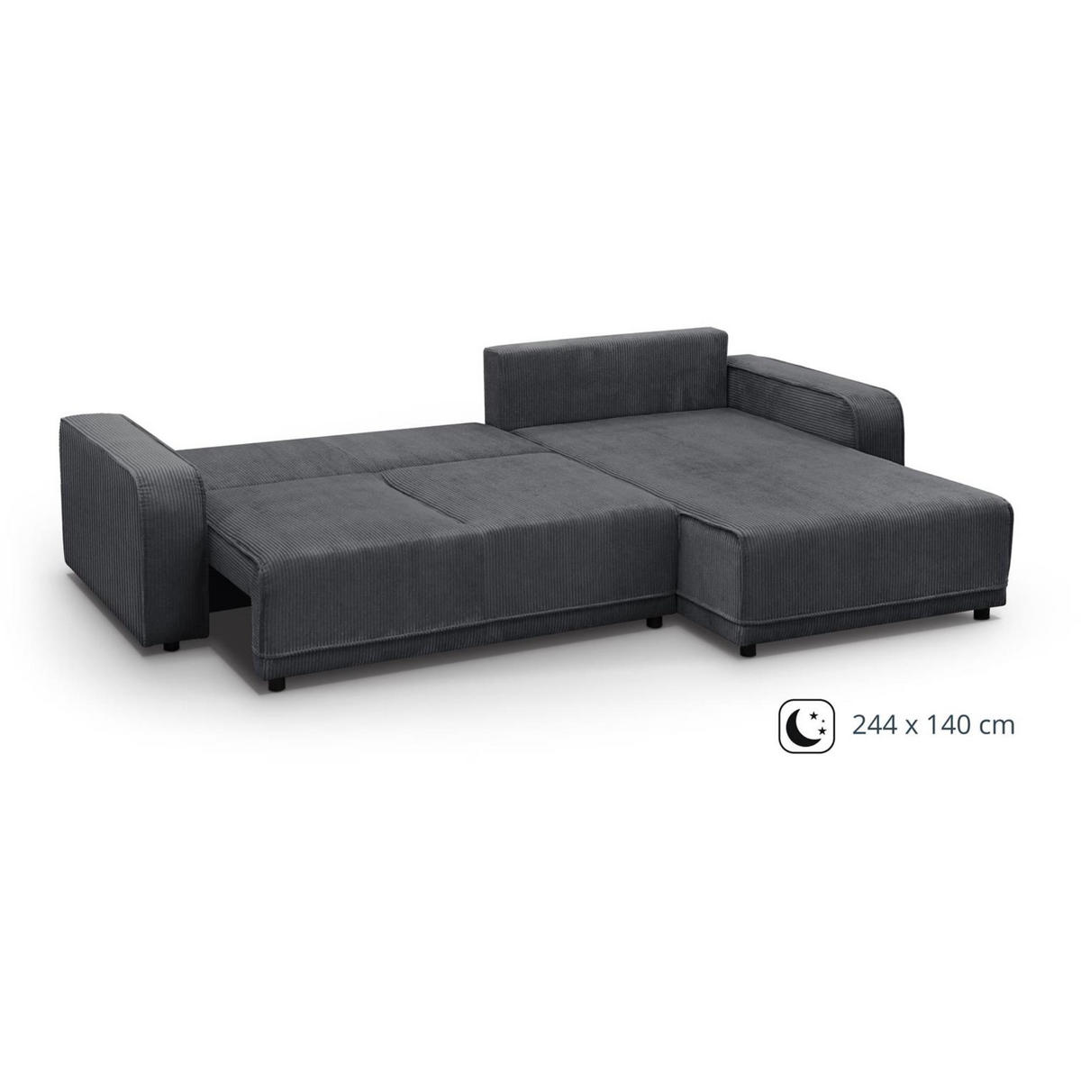 ECKSCHLAFSOFA Primo L dunkelgrau - Dunkelgrau/Schwarz, Textil (290/185cm) - Beautysofa