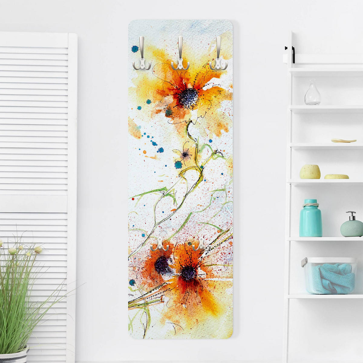 WANDGARDEROBE - Painted Flowers Orange 34/105 cm - Orange, Holzwerkstoff (34/105/1.6cm) - Bilderwelten