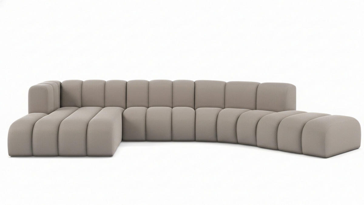 ECKSOFA L-Form GRAND Round, Stoff Salvador, Grau, Links - Grau, Holz (445/179cm) - Kaiser Möbel