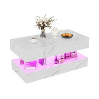 SOFFBORD med LED-belysning, förvaringsutrymme och marmorlook, vitt - Vit, Trä (100/50/45cm) - SHOPENTRA