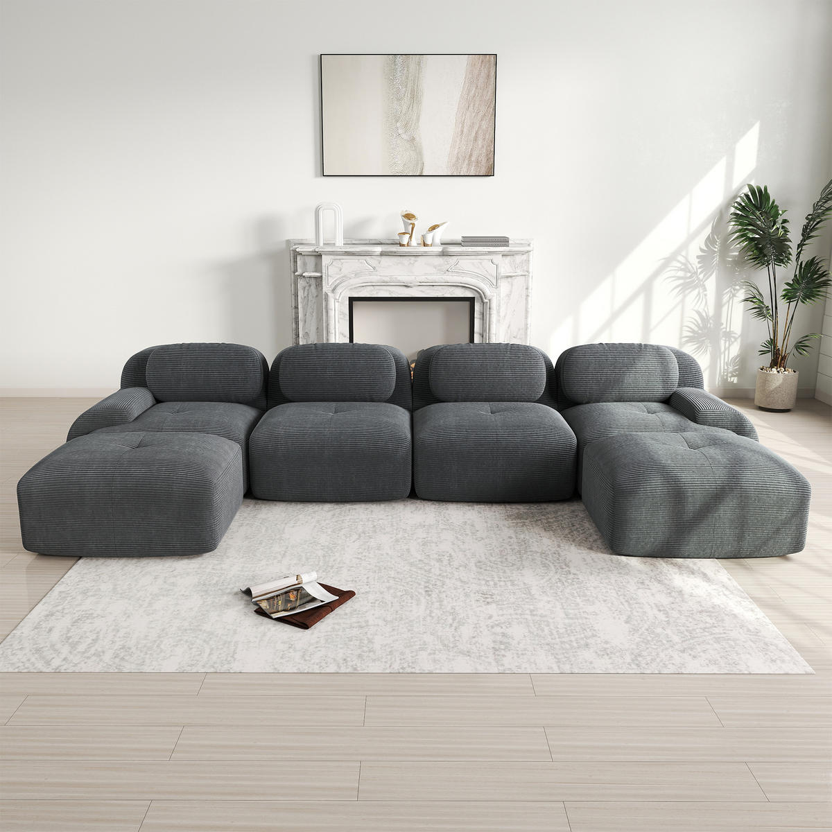 WOHNLANDSCHAFT Cord Grau montagefrei - Grau, Textil (388/75/178cm) - WISHDOR