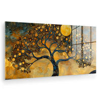 ACRYLGLASBILD Baum - Mond - Blumen - Gold - Kunst 120x60 cm - Orange, Glas (120/60cm) - MuchoWow