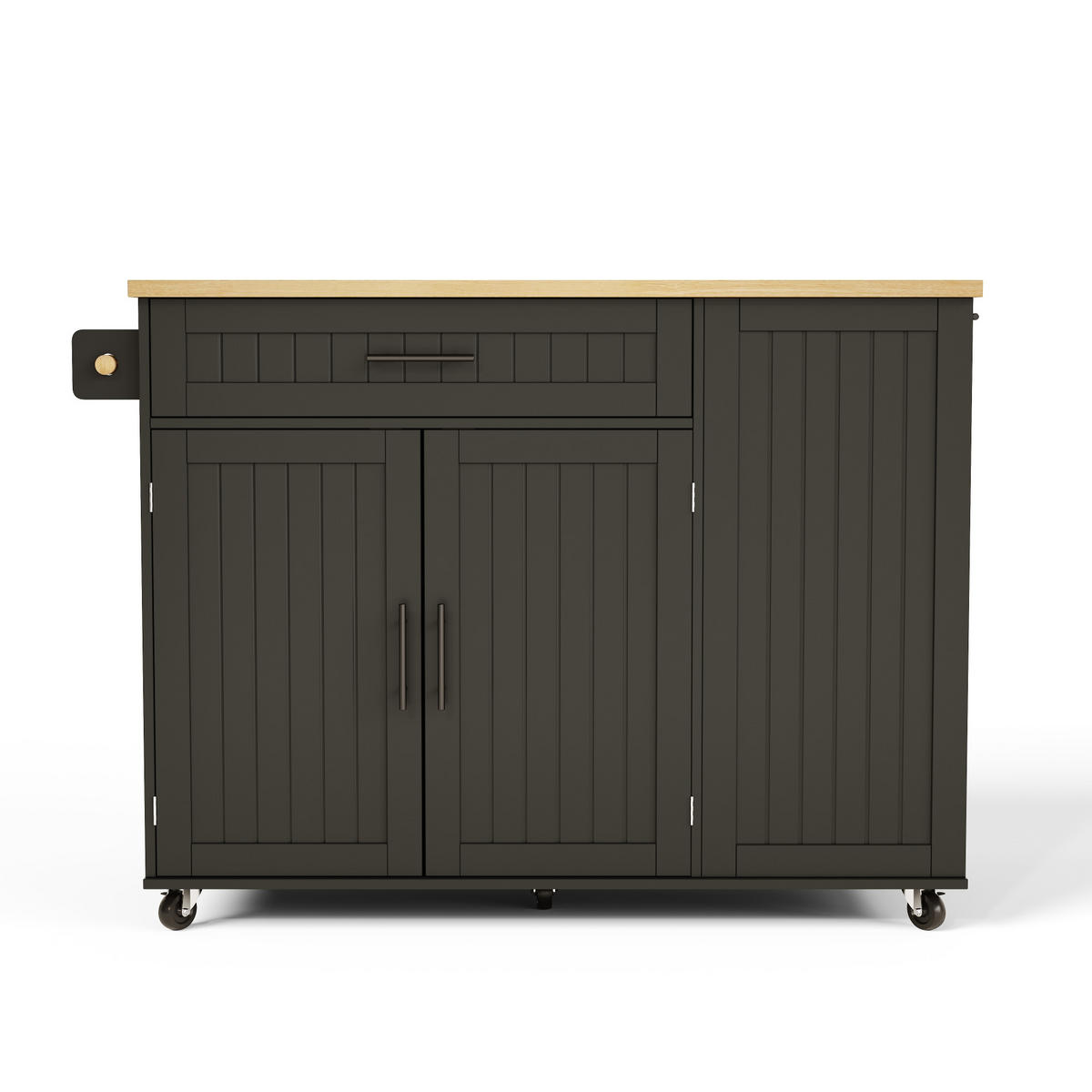 KÜCHENINSEL auf Rollen 130/45/93.3 cm Black mit klappbarer Arbeitsplatte, 1 Schublade und Mülleimerschrank - Schwarz, Holz/Holzwerkstoff (70/93/130cm) - Oxeza