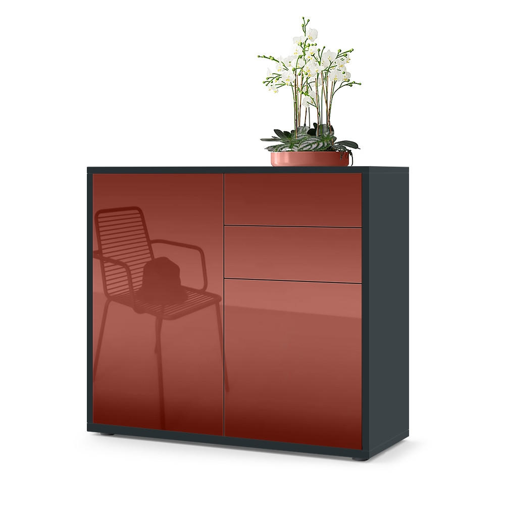 KOMMODE Ben Front in Bordeaux Hochglanz - Bordeaux, Holzwerkstoff (79/74/36cm) - Vladon