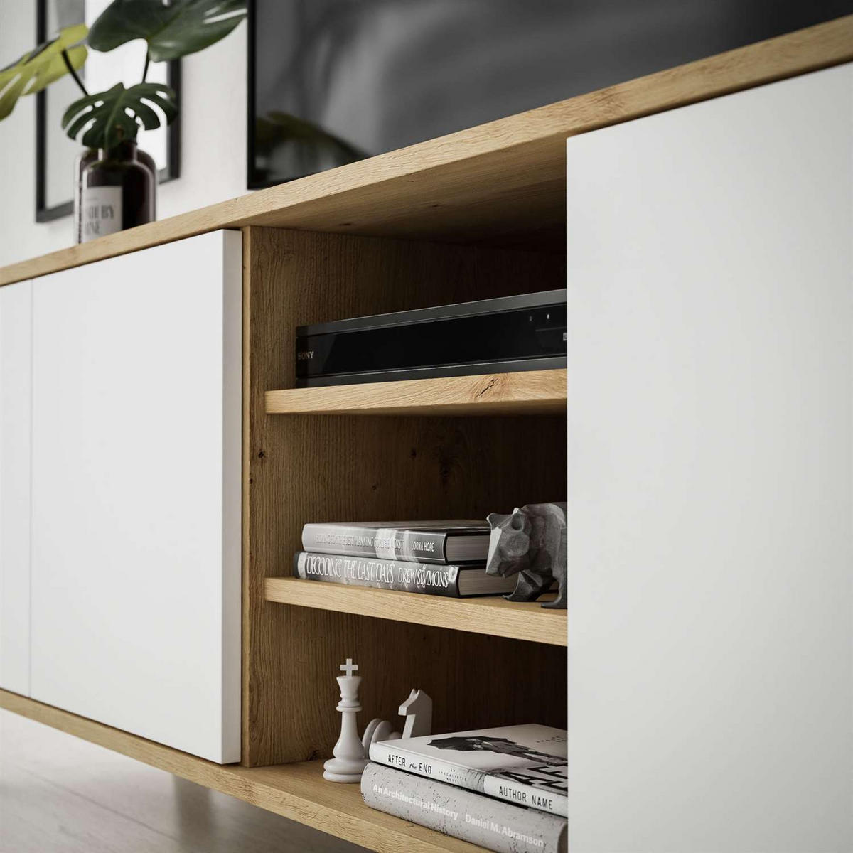 TV-ELEMENT SANAYI III Eiche Artisan/Weiß - Weiß, Holzwerkstoff (156/54/38cm) - Lookway
