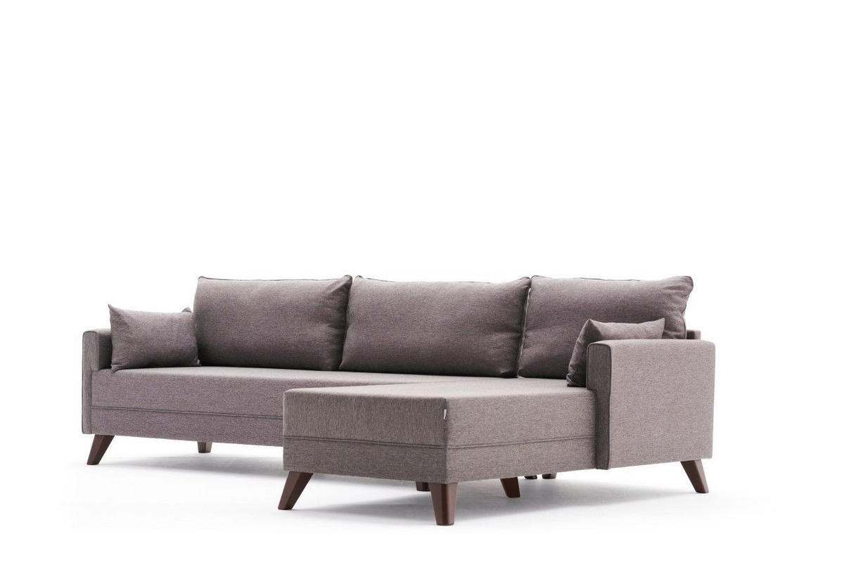 ECKSOFA mit losen Rückenkissen und Schlaffläche - Taupe/Rotbraun, Holz/Kunststoff (165/275cm) - myHomelando