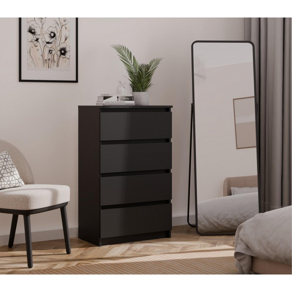 KOMMODE Schwarz 70/97/40 - Schwarz, Holzwerkstoff (70/97/40cm) - RAUMHIRSCH FURNITURE