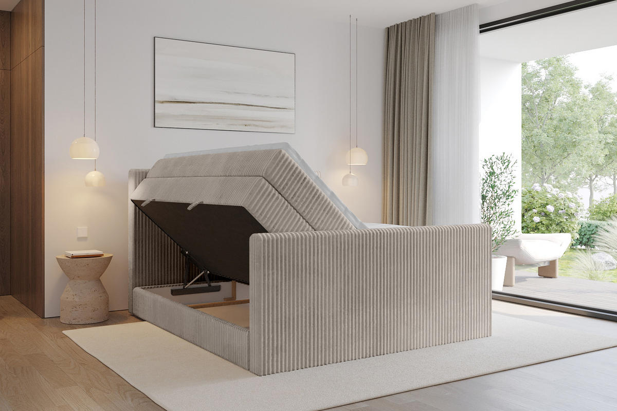 BOXSPRINGBETT mit Matratze H3|H4 und Lattenrost - TOLO-Z KING 180x200 Cord - Aschgrau - Alufarben, Holzwerkstoff (180/200cm) - ALTDECOR