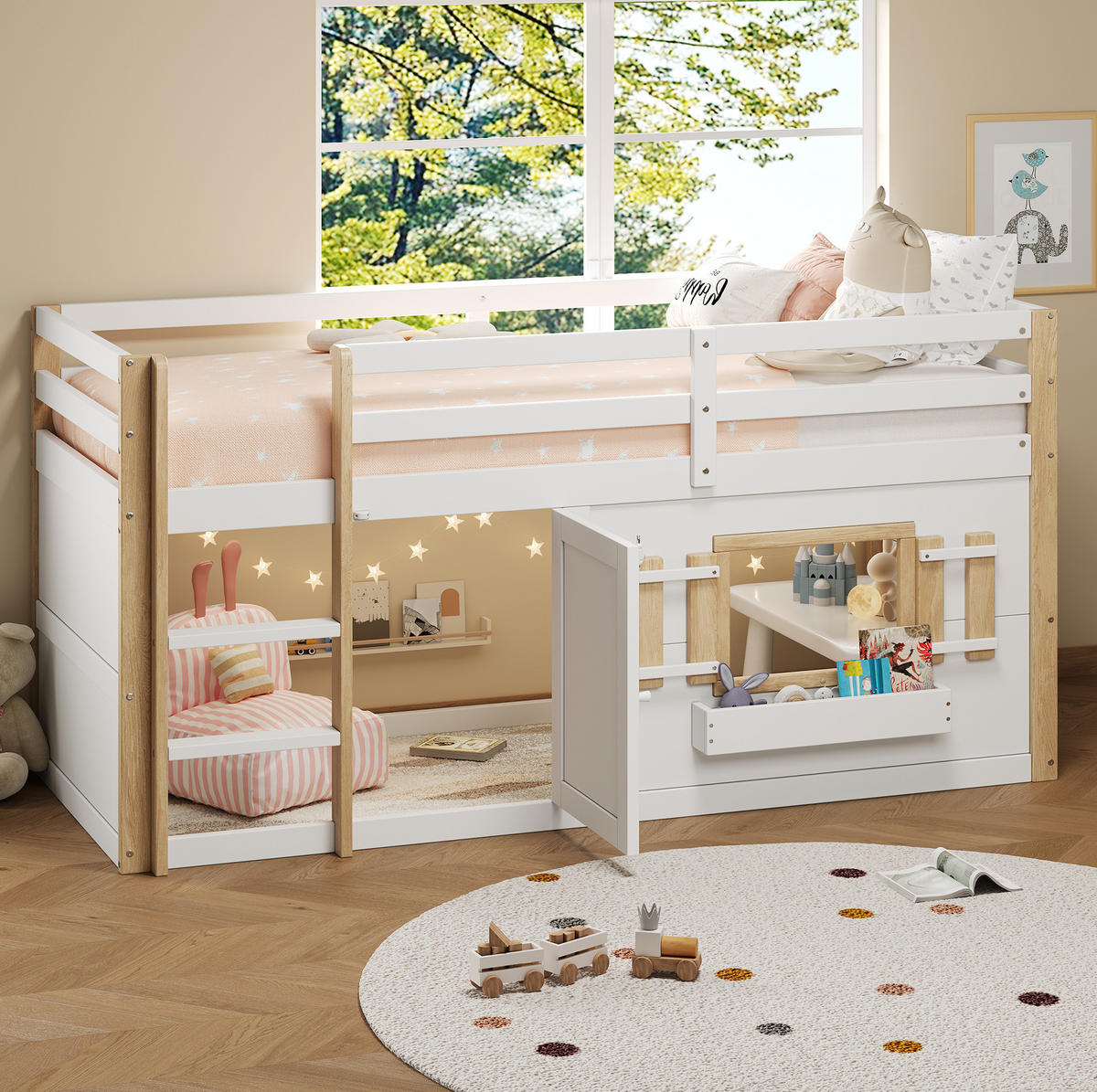 HOCHBETT 90/200 cm mit Leiter und Spielfläche, Weiß - Weiß, Holzwerkstoff (90/200cm) - Redom