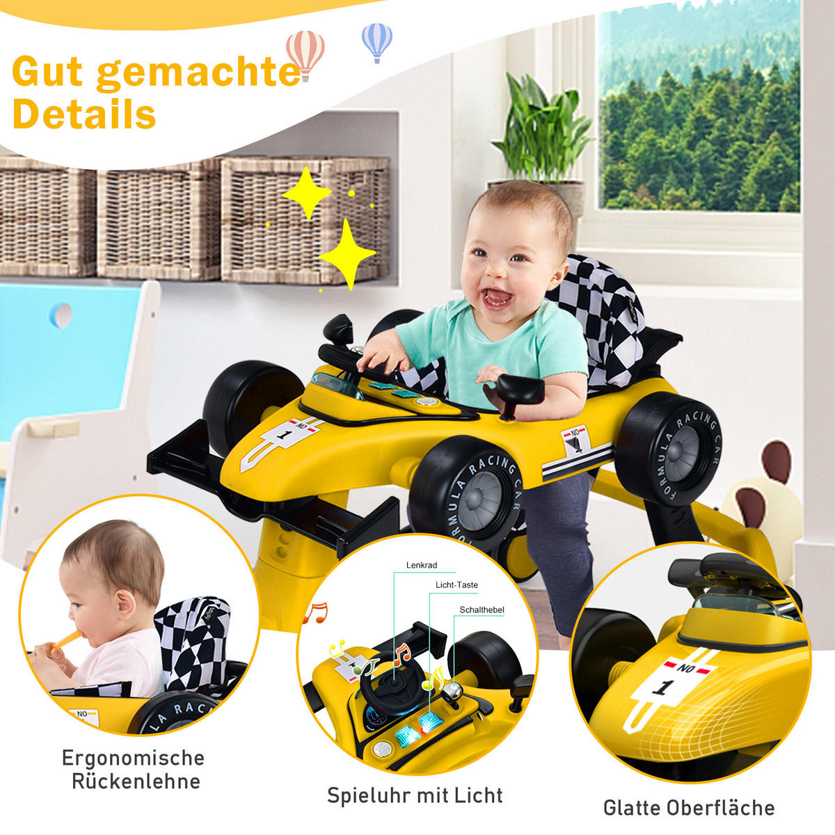 LAUFLERNWAGEN Klappbar Gelb - Gelb, Kunststoff (64/56/76cm) - COSTWAY