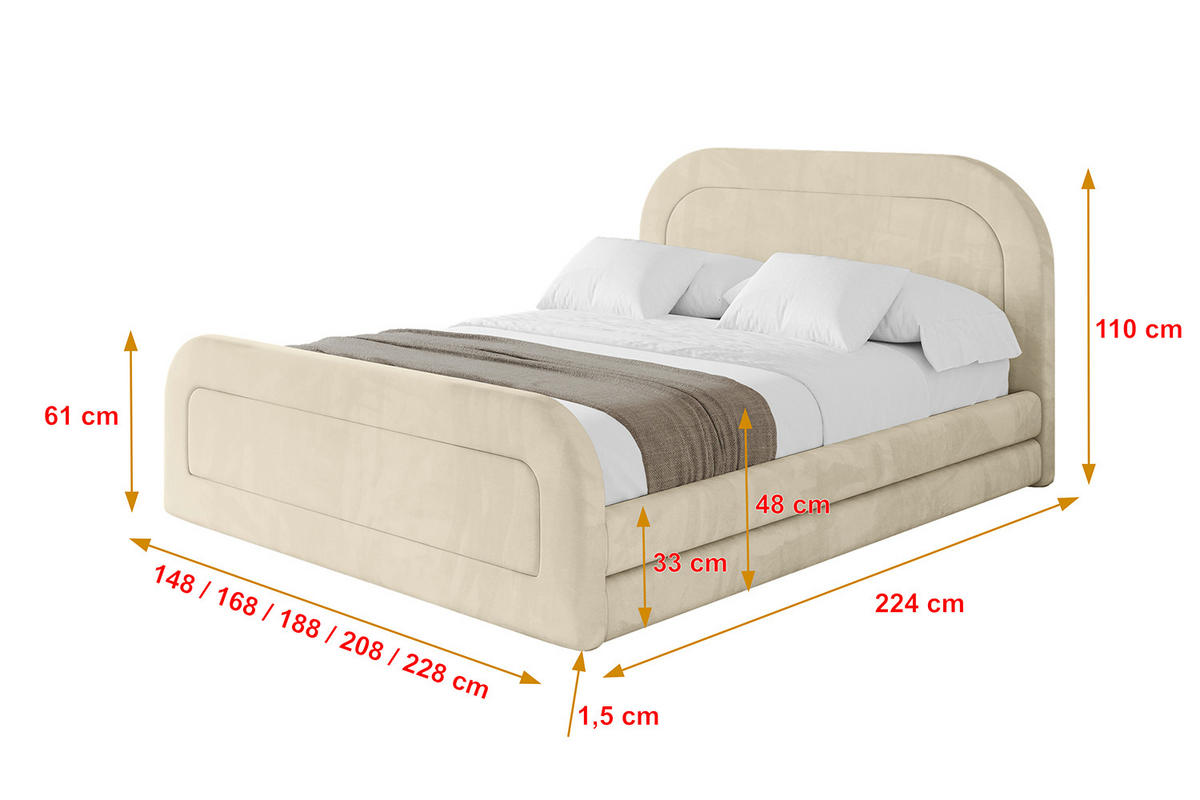 POLSTERBETT mit Bettkasten, Fußteil und Lattenrost, Boxbett mit Matratze H3/H4 - LERIS-Z 160x200 Beige - Ecru, Holzwerkstoff/Textil (160/200cm) - ALTDECOR