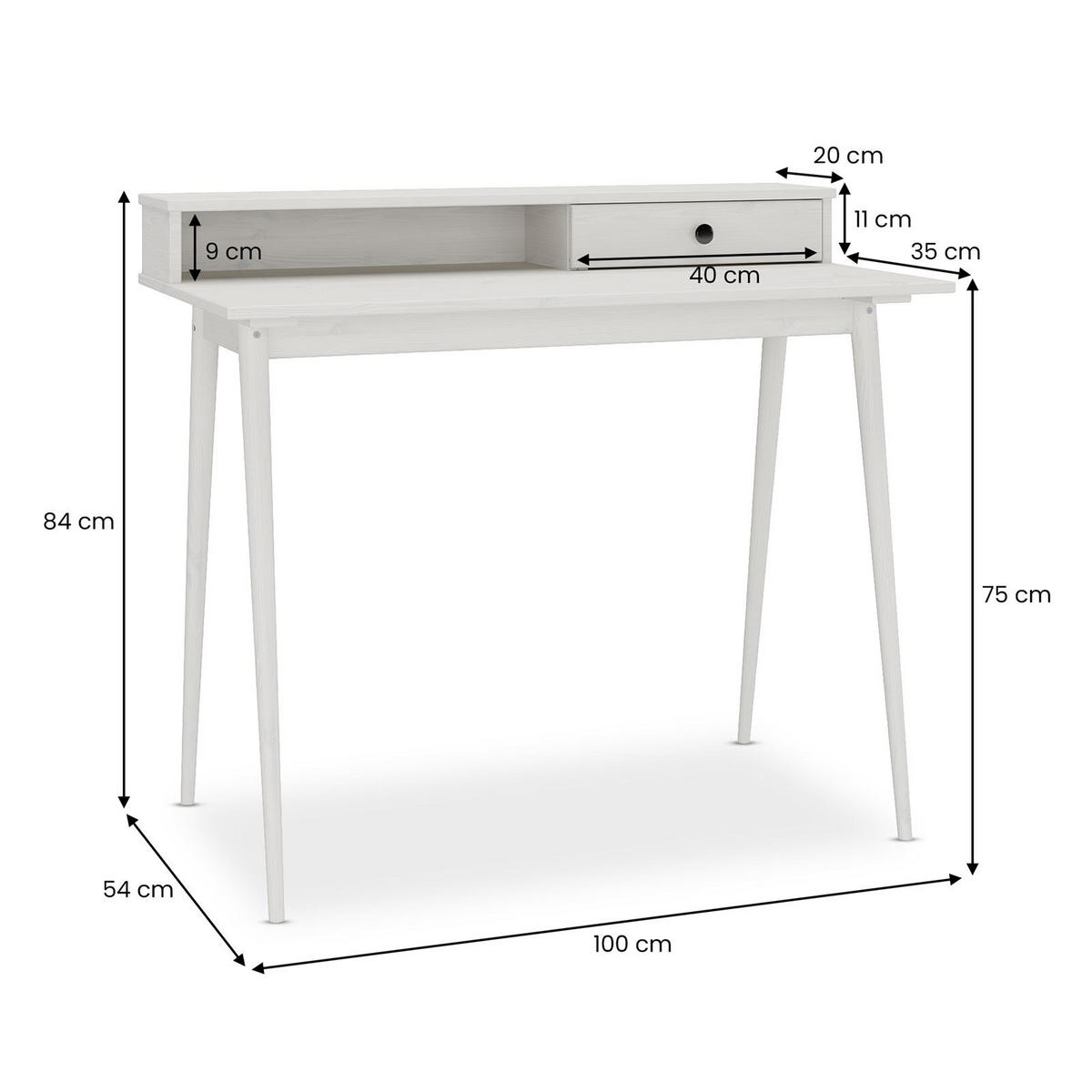 SCHREIBTISCH MALINA weiß - Weiß, Holz (54/100/86cm) - IDIMEX
