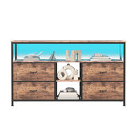 TV-BOARD Braun 108x30x77 cm mit 4 Stoffschubladen, verstellbarer LED-Beleuchtung und Metallrahmen - Braun, Holz/Metall (30/78/108cm) - PARAFTA HOME