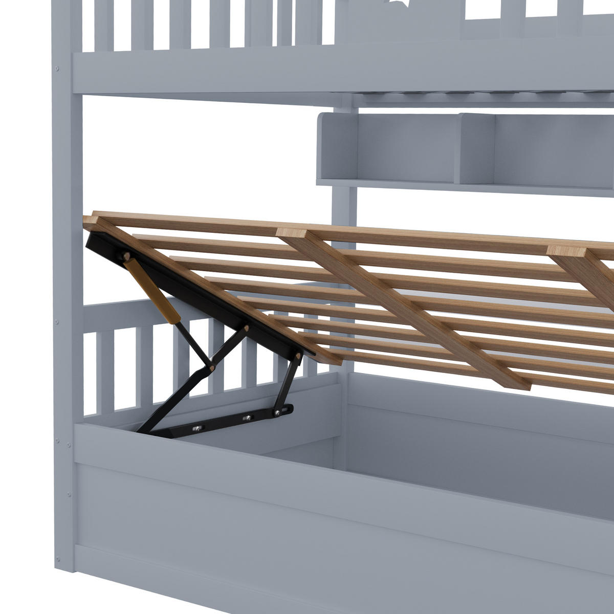 ETAGENBETTEN 90 x 200 cm, Holz,hydraulische Basis, Grau - Grau, Holz (90/200cm) - KOMHTOM