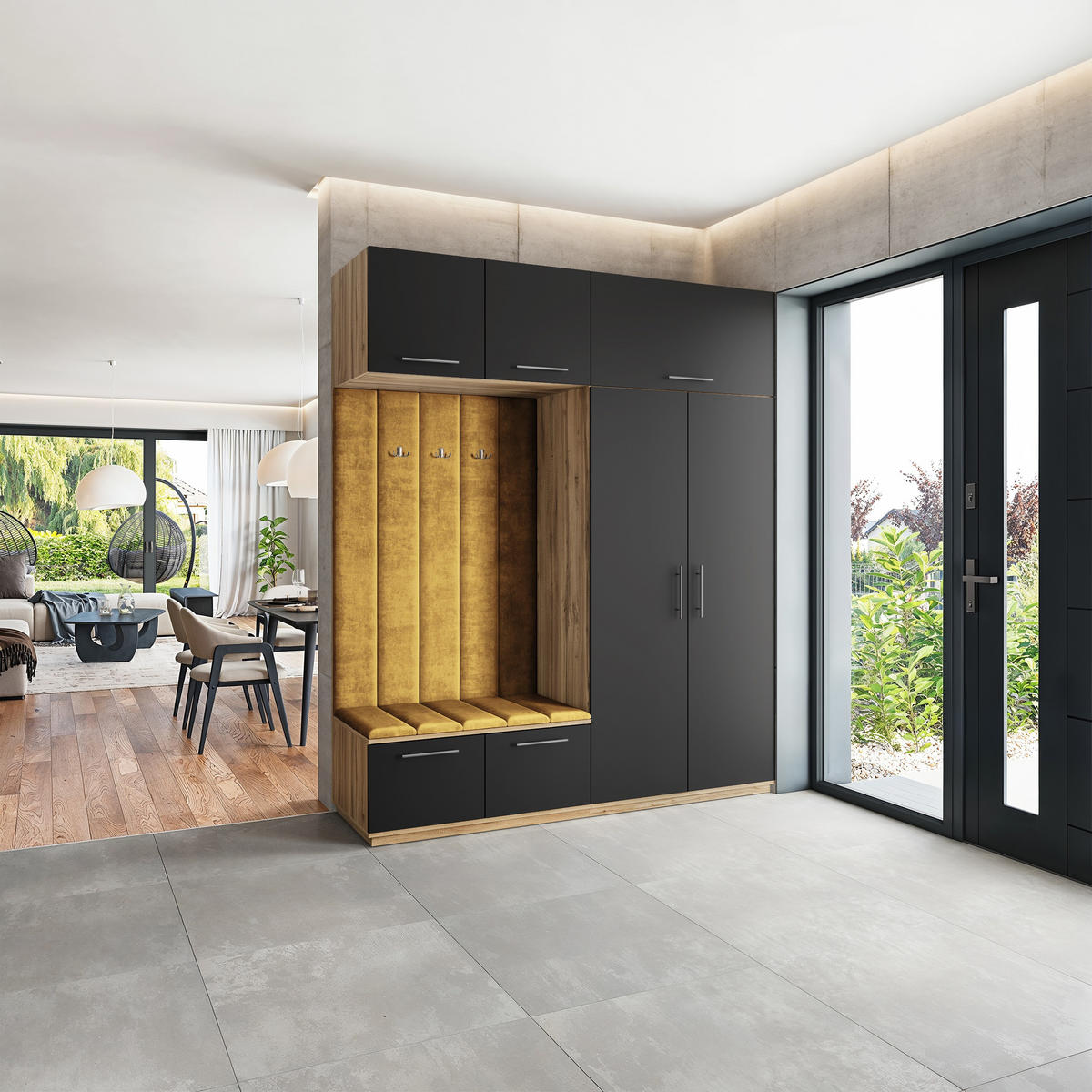 GARDEROBENSCHRANK REMA 200/240/60 cm Modern Garderobe-Set Eiche Wotan - Gelb/Eiche Wotan, Holzwerkstoff (200/240/60cm) - MASSENO