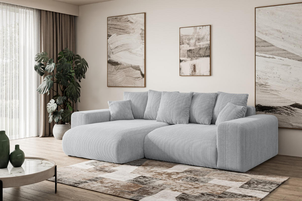 ECKSOFA mit Schlaffunktion und Bettkasten ESKAR-L 256x165x84cm Grau Cord - Schwarz/Grau, Holzwerkstoff/Kunststoff (256/165cm) - ALTDECOR