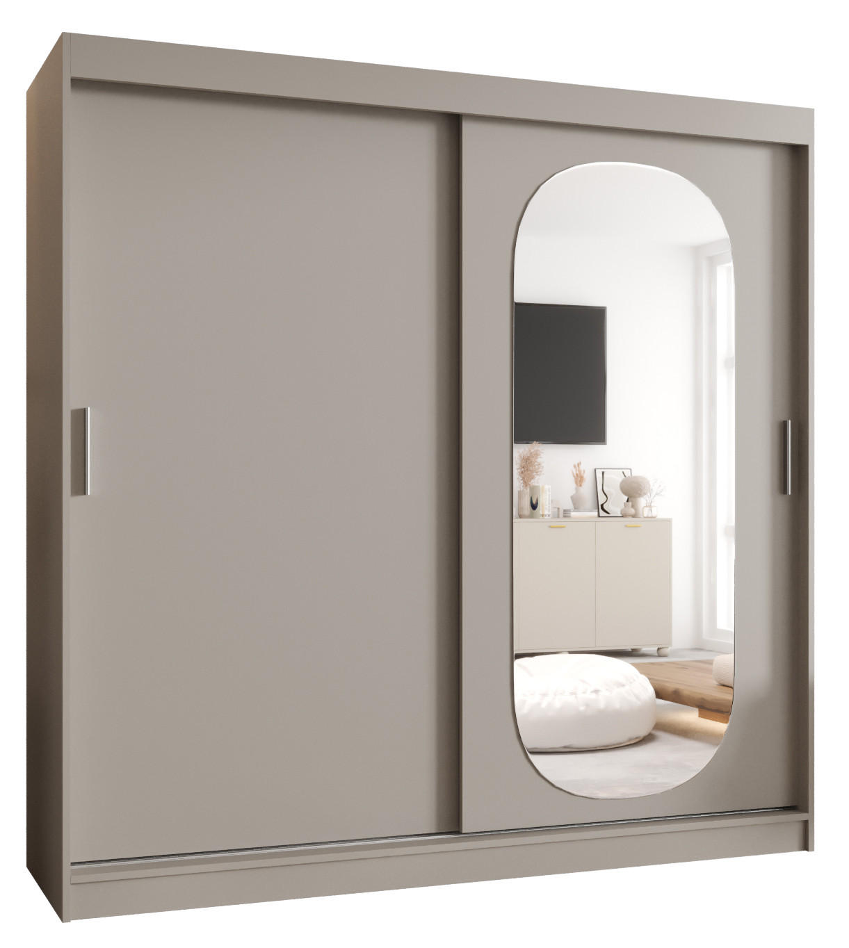 SCHWEBETÜRENSCHRANK 200/200/62 2-türig - Kaschmir/Silberfarben, Holz (200/200/62cm) - MÖBEL KRYSPOL