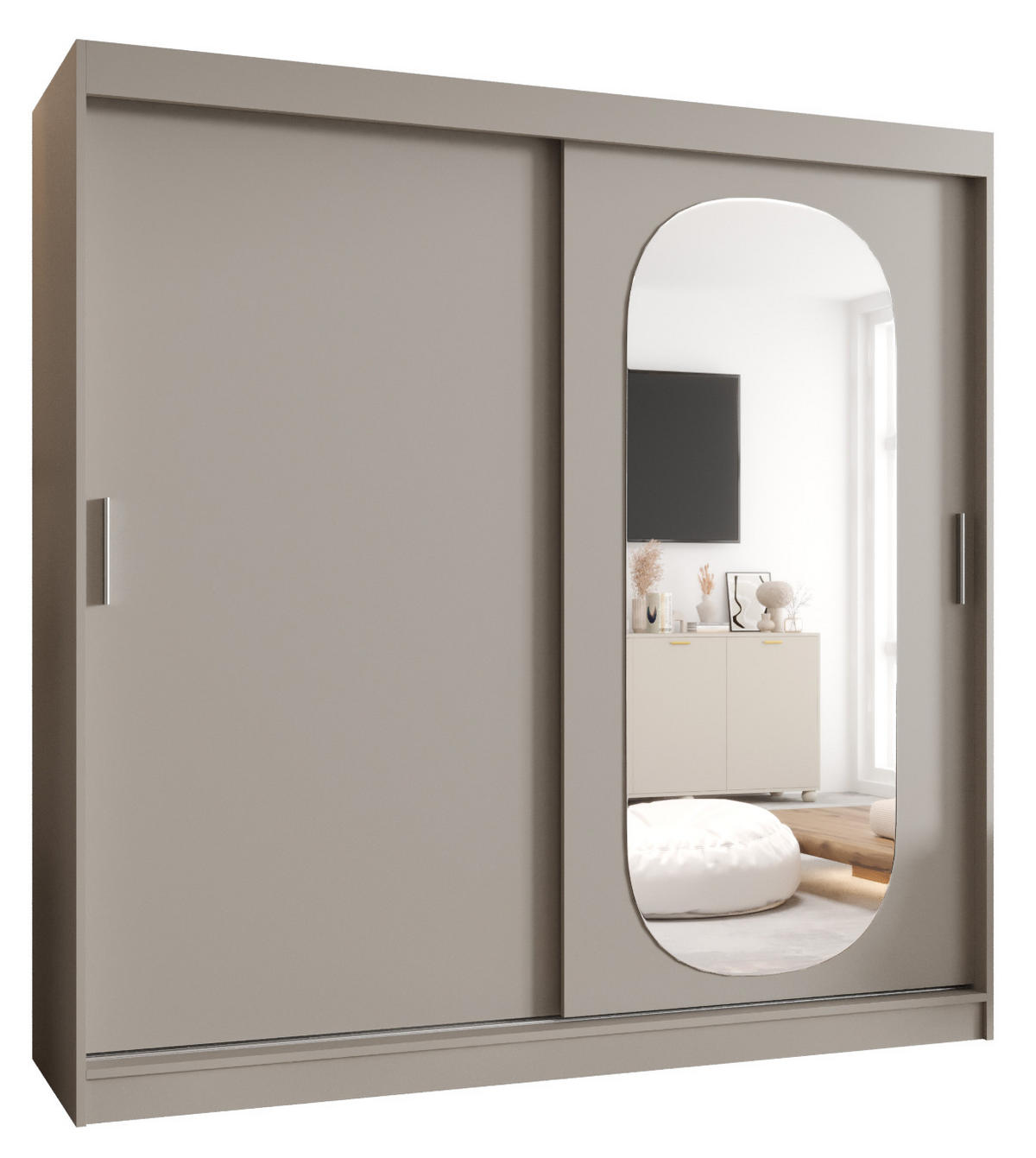 SCHWEBETÜRENSCHRANK 200/200/62 2-türig - Kaschmir/Silberfarben, Holz (200/200/62cm) - MÖBEL KRYSPOL