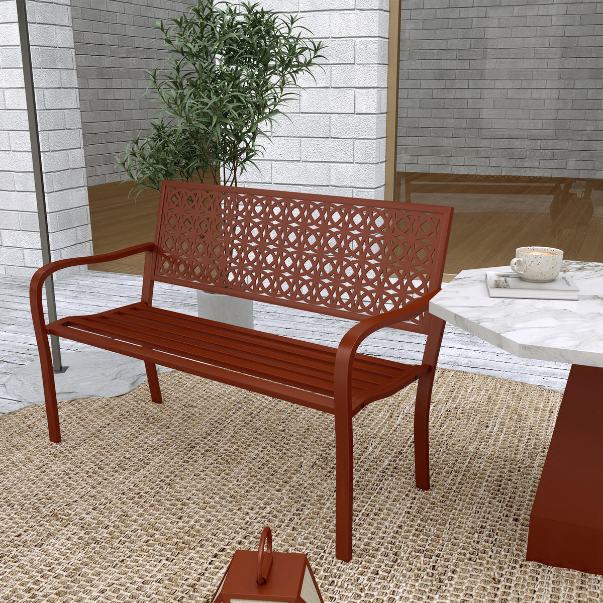 GARTENBANK 2-Sitzer - Rot, Metall (63/85/127cm) - Outsunny