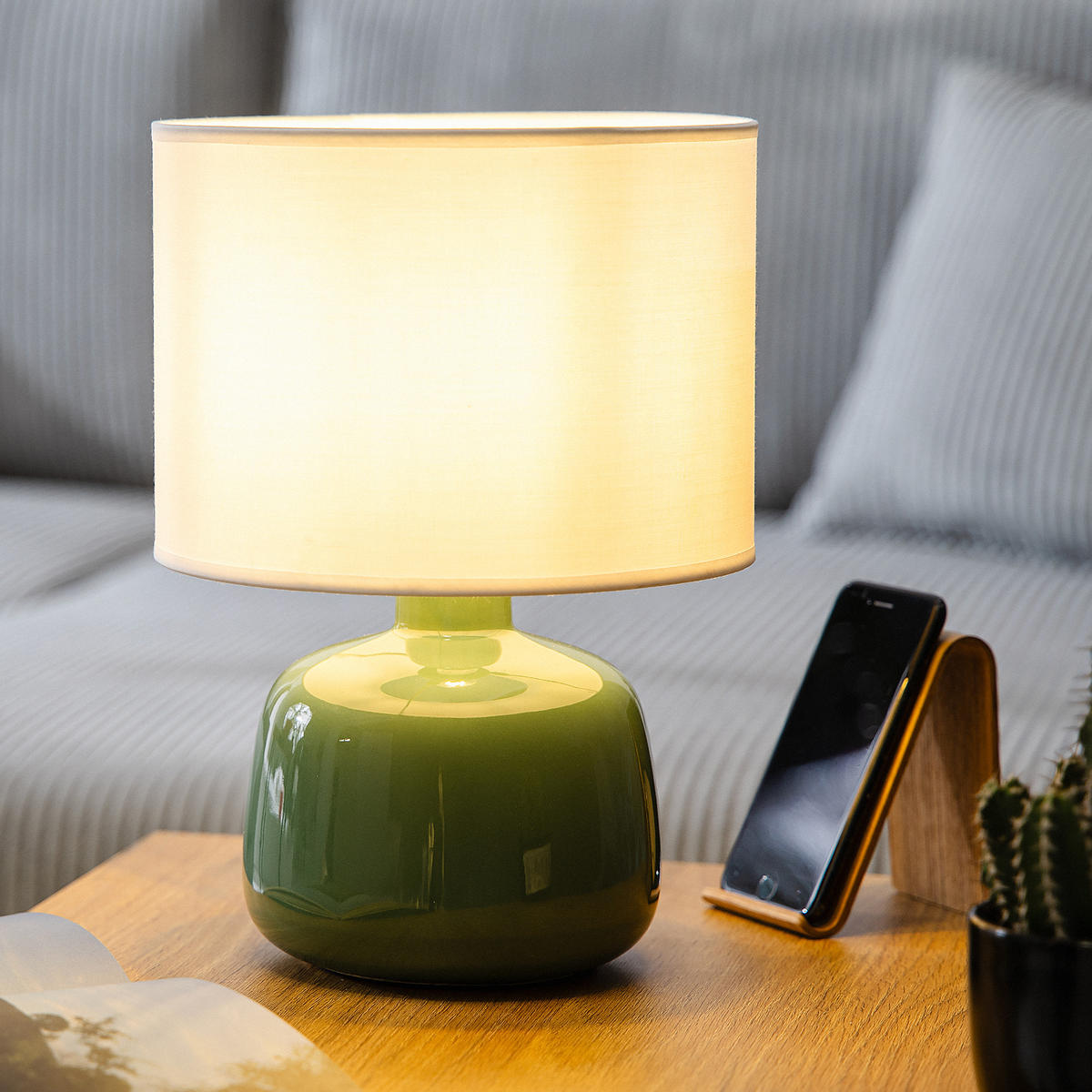 TISCHLAMPE STIVUS, Grün, Weiß - Grün, Keramik/Textil (22/22/31.5cm) - KONSIMO®