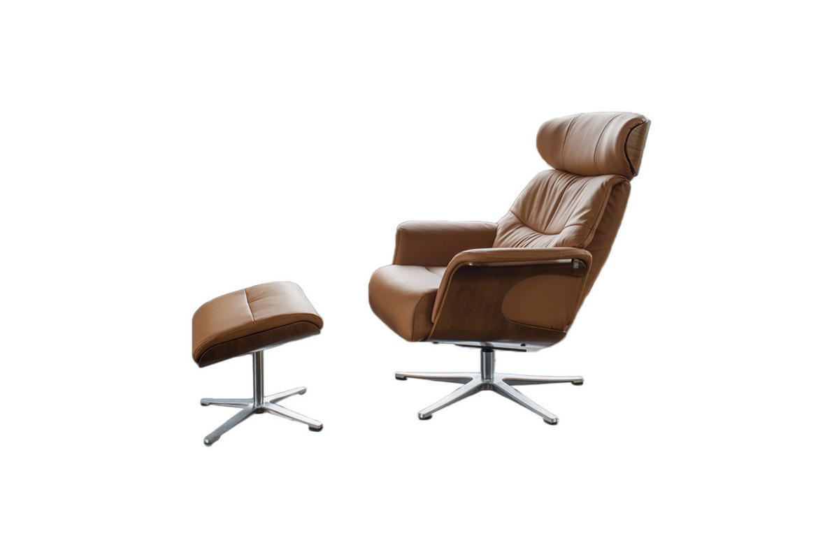 RELAXSESSELSET TOSAR Braun Leder - Silberfarben/Braun, Leder/Metall (83/110/89cm) - KAWOLA