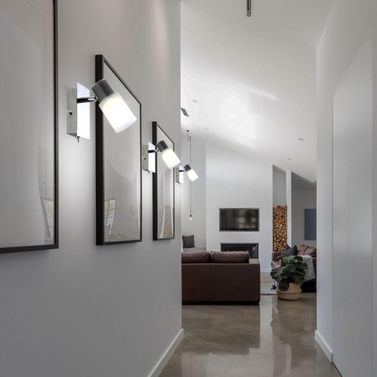 LED WANDLEUCHTE Lister Alabaster Optik Chrom 2er Set - Weiß, Metall (8/13/15.5cm) - Globo Lighting