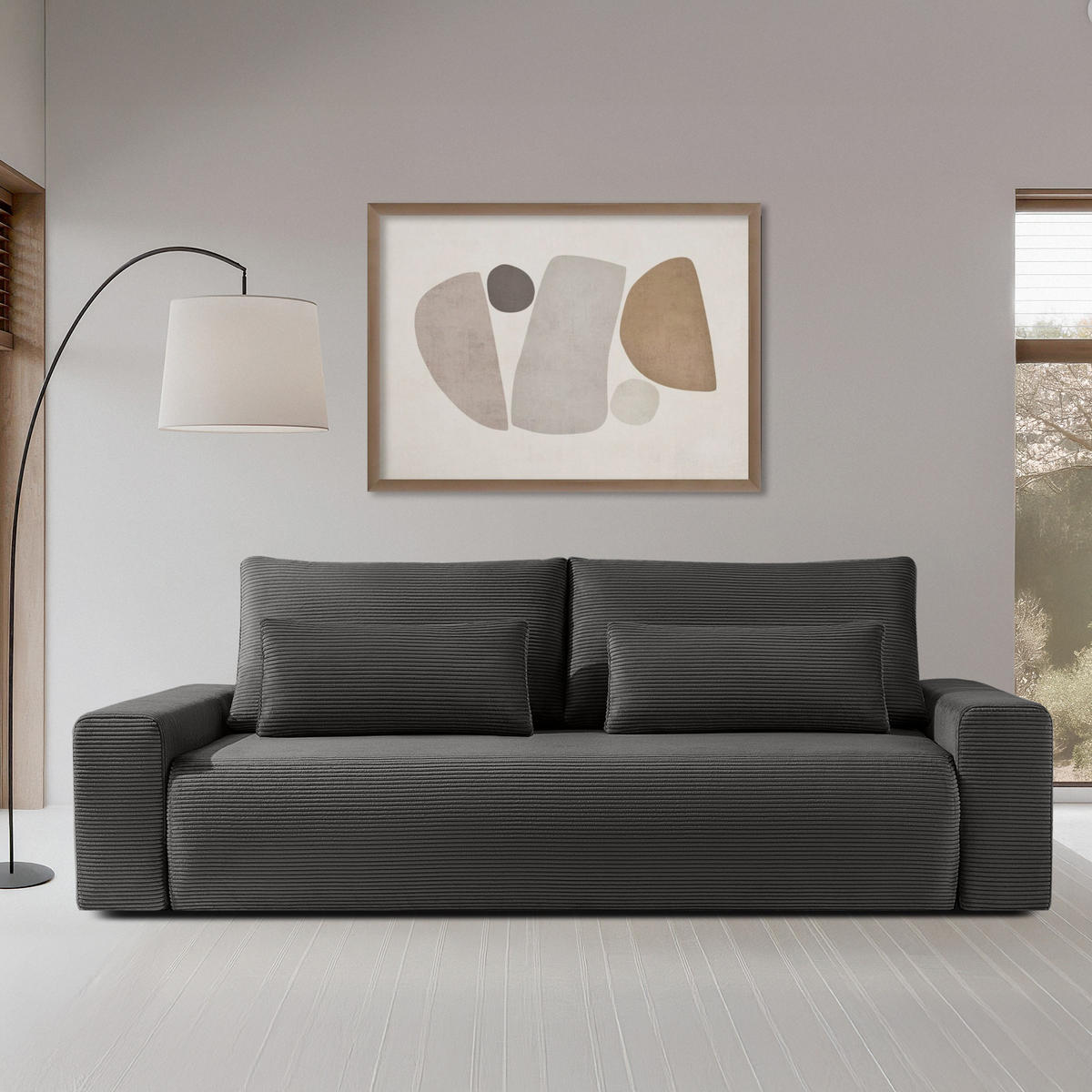 3-SITZER SCHLAFSOFA MOLLIS, Corduroy, Grau - Grau, Holz/Holzwerkstoff (250/93/108cm) - KONSIMO®