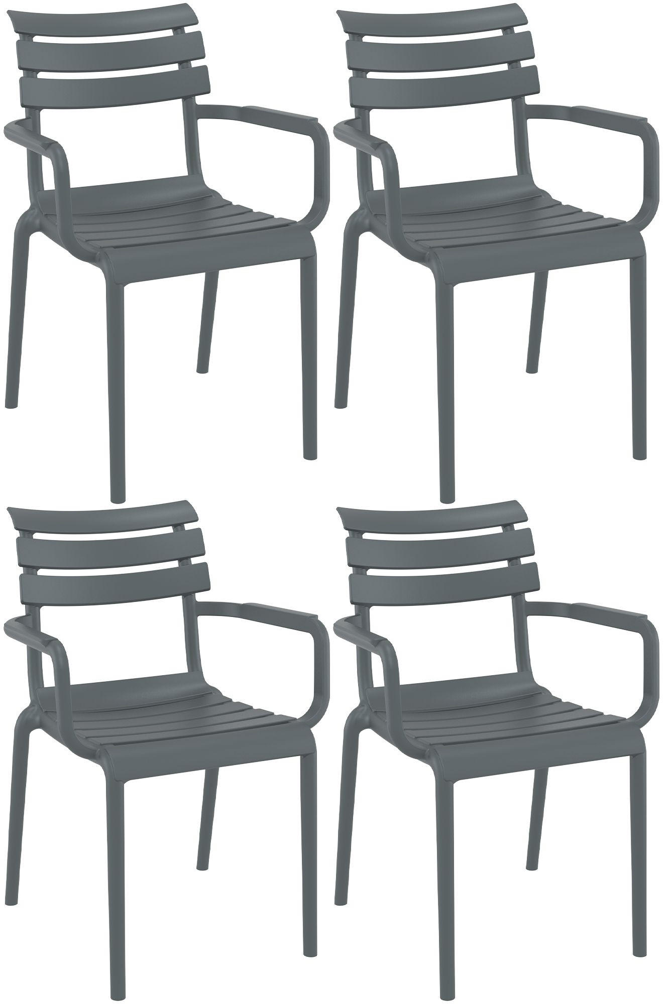 GARTENSTUHL Lars 4er Set 58x59x85cm Kunststoff Dunkelgrau Stapelstuhl - Dunkelgrau, Kunststoff (58/85/59cm) - DELUKE
