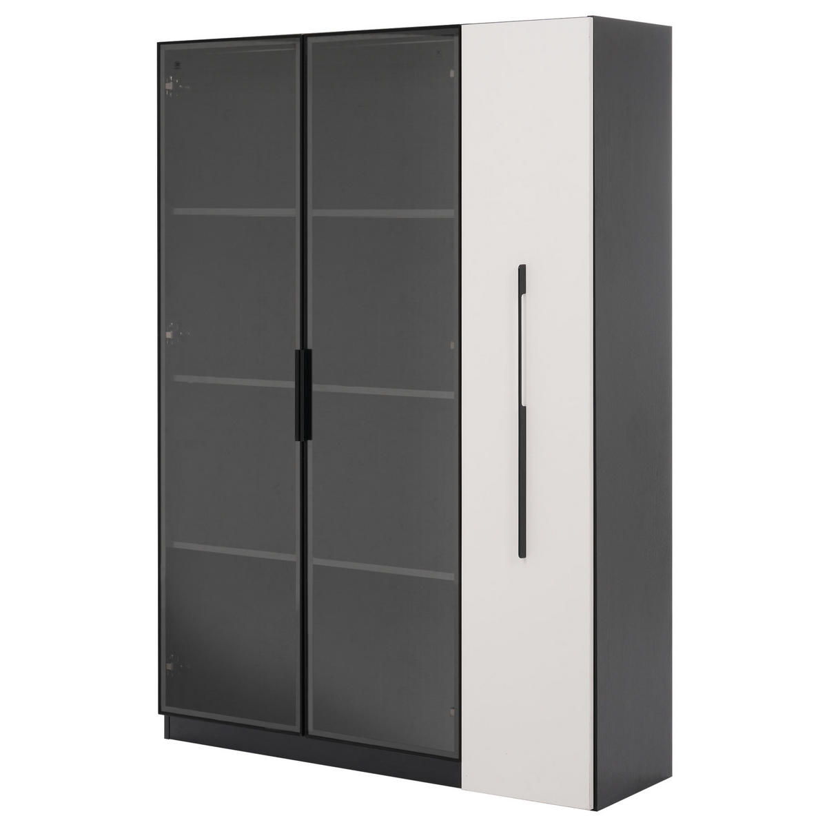 VITRINE 110,5/35/160 cm schwarz/weiß aus MDF und Glas mit LED und Seitenauszug - Schwarz, Holzwerkstoff (110.5/160/35cm) - OKWISH