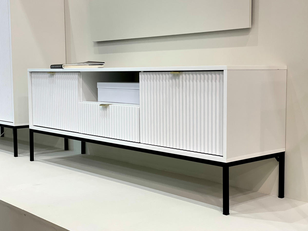 TV-SCHRANK Vellore Weiß 154 cm - Goldfarben/Schwarz, Holzwerkstoff/Metall (154/56/39cm) - Selsey