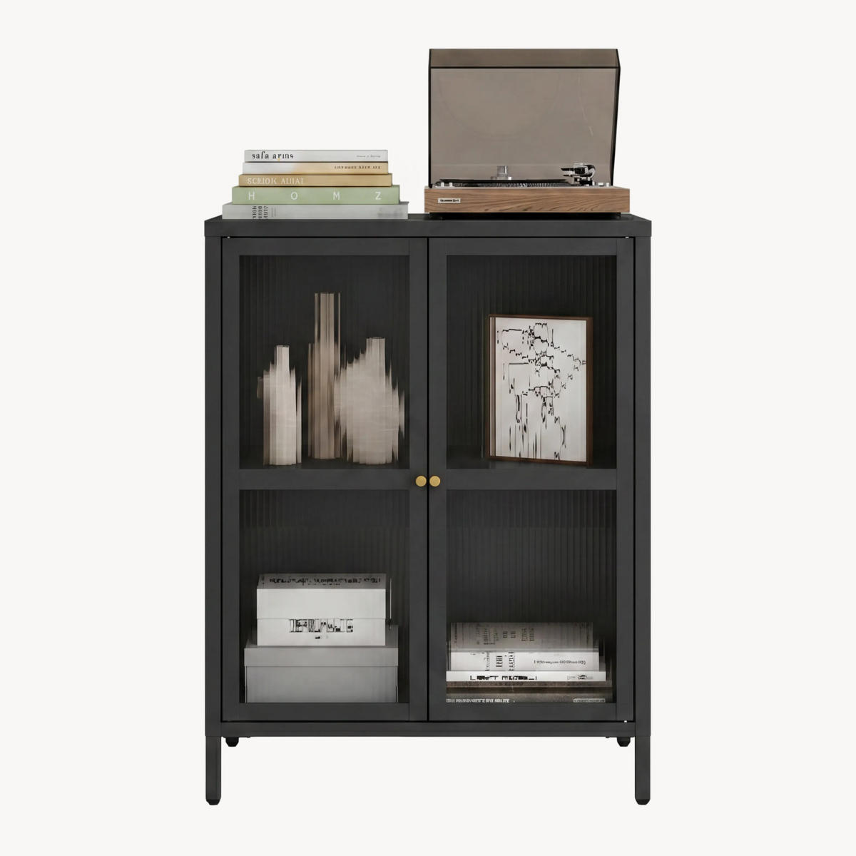 VITRINE Säkylä - Schwarz, Glas/Metall (64/84/35cm) - [en.casa]