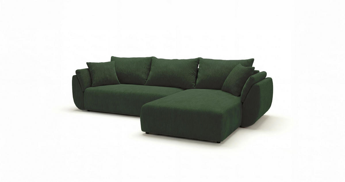 ECKSOFA SYDNEY rechts grün Cord Poso 14 - Schlaffunktion, Bettkasten - Grün, Textil (174/280cm) - Cornero