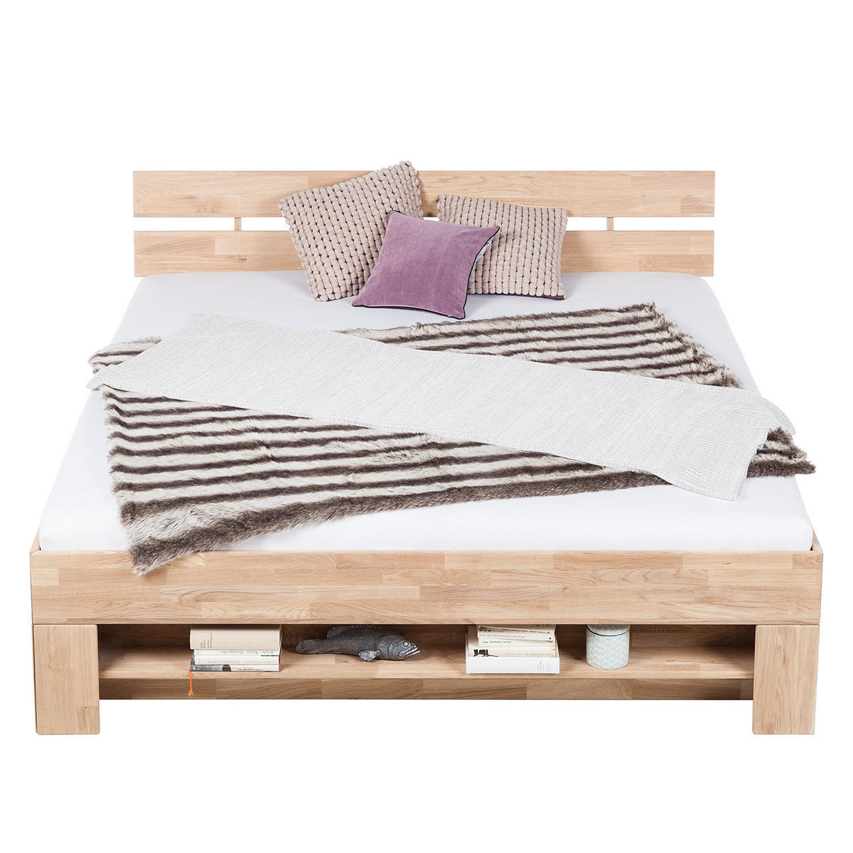 MASSIVHOLZBETT - Eiche massiv - Eichefarben, Holz (180/200cm) - home24