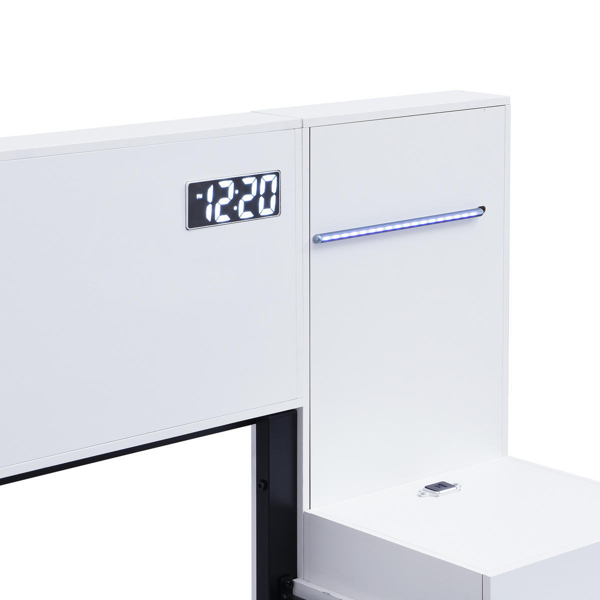 BETT 180/200 cm DE-03085, mit Uhr und LED, in Weiß - Weiß, Holzwerkstoff/Metall (180/200cm) - ComfortXL