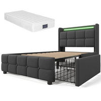 POLSTERBETT mit USB-Ladefunktion, Kopfteil und LED-Beleuchtung - Grau, Textil (90/200cm)