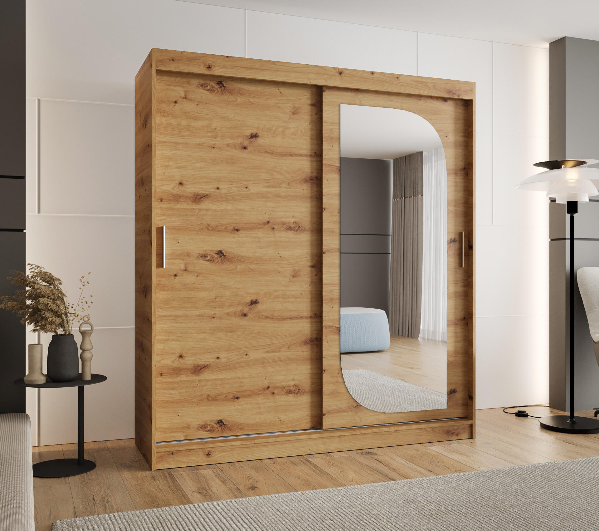 SCHWEBETÜRENSCHRANK 200/180/62 2-türig - Silberfarben/Braun, Holz (180/200/62cm) - MÖBEL KRYSPOL