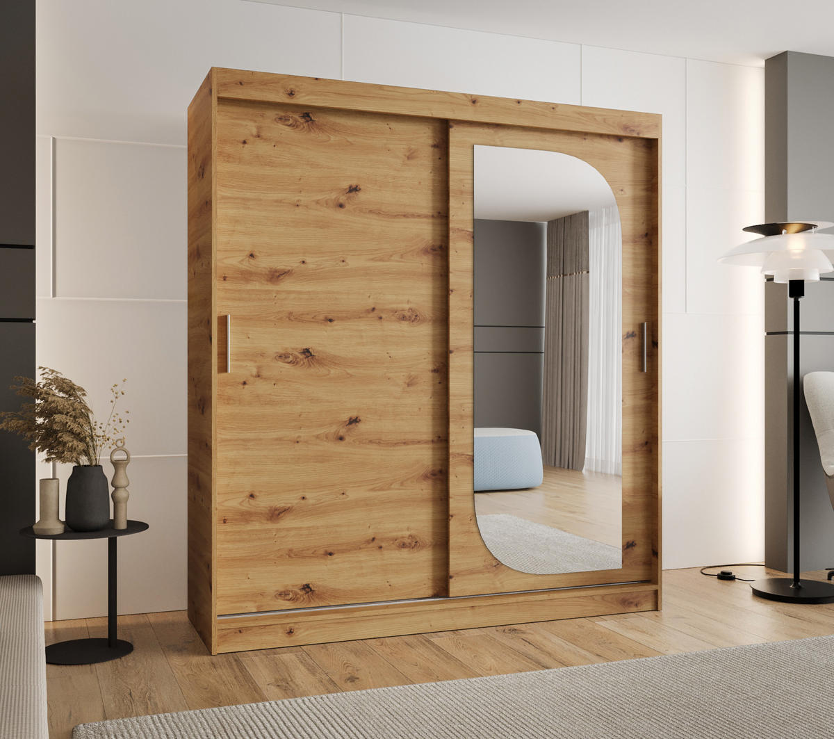 SCHWEBETÜRENSCHRANK 200/180/62 2-türig - Silberfarben/Braun, Holz (180/200/62cm) - MÖBEL KRYSPOL