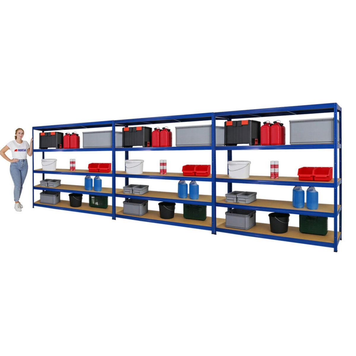 SCHWERLASTREGAL Giant Elephant 3er-Set mit 3x 180x180x45 cm Fachlast 200 kg Blau - Blau, Metall (540/180/45cm) - PROREGAL