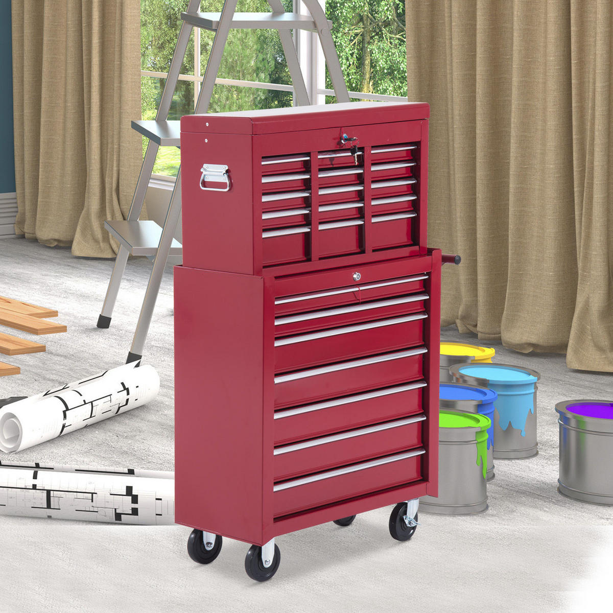 FAHRBARER Werkzeugwagen, Rollwagen, Rot - Rot, Metall (33/113/61.5cm) - HOMCOM