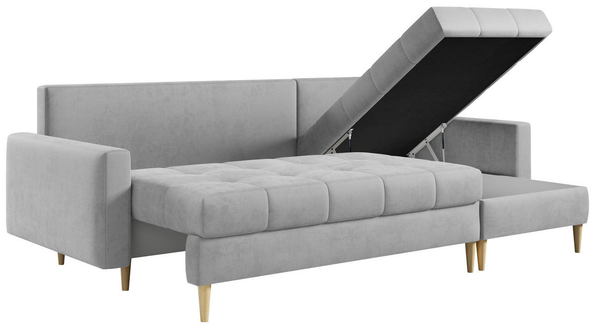 ECKSOFA Astra Hellgrau Velvet - Hellgrau/Braun, Holz/Textil (220/140cm) - MKS